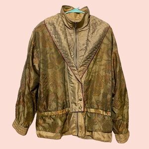 Vintage 80s Lavon Floral Zip Windbreaker Jacket w Cinched Waist